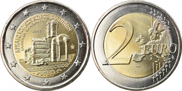 (016) Монета Греция 2017 год 2 евро &quot;Археологический комплекс Филиппы&quot;  Биметалл  UNC